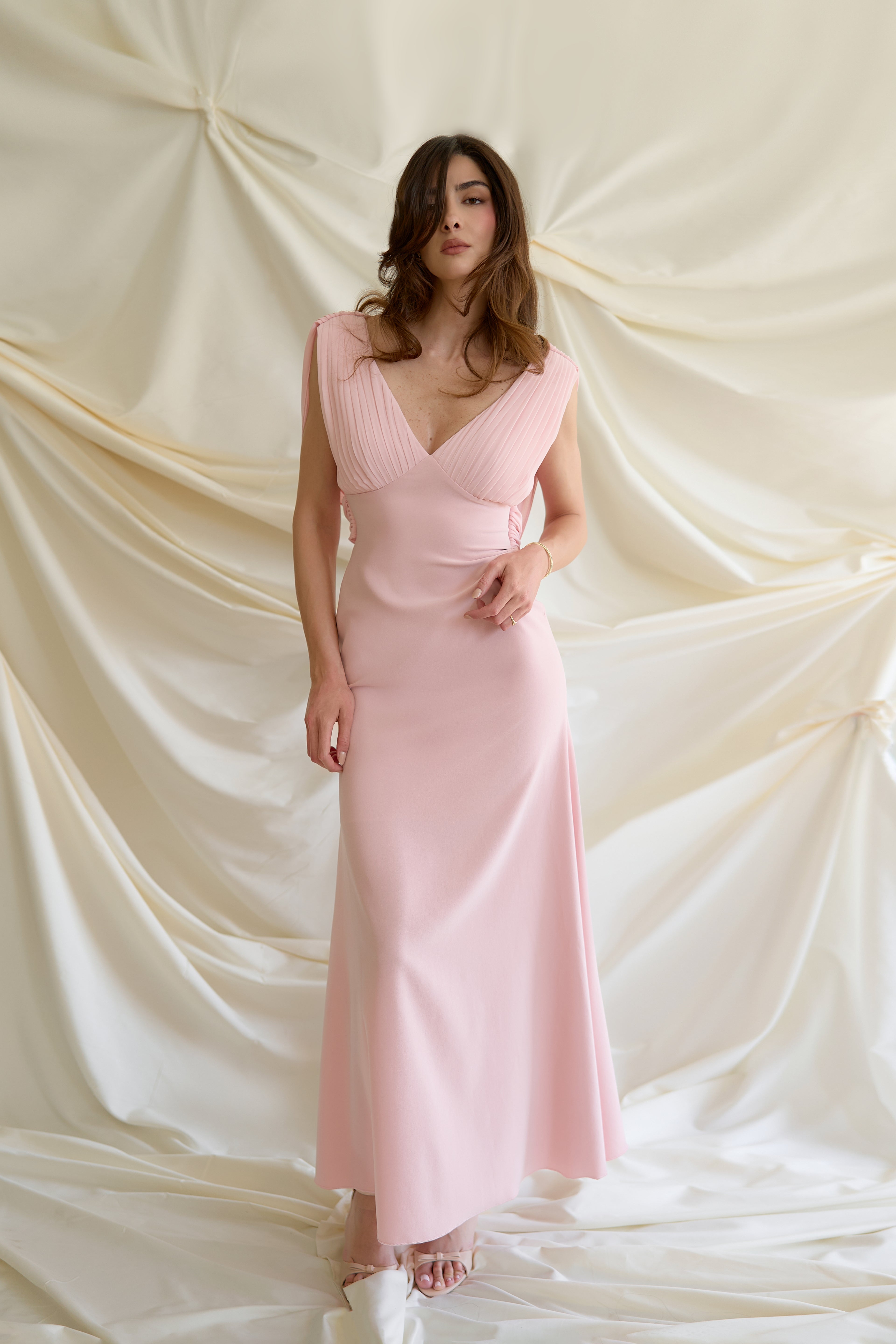 Draped Open Back Maxi Dress